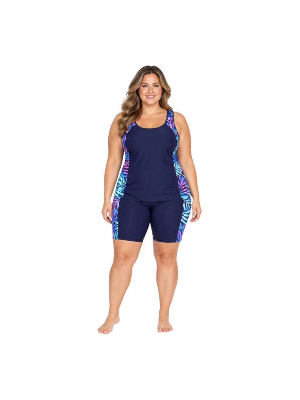 Summer Mae Size 16 Navy Tropical Tankini Swim Shorts Set NWT